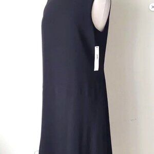 Maggy London Black Aysemetrical Top Stitch Sheath Midi Dress